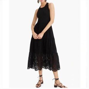J. Crew | Dresses | J Crew Womens Size Small Tiered Knit Maxi Dress With Eyelet  Trim Cotton Black | Poshmark